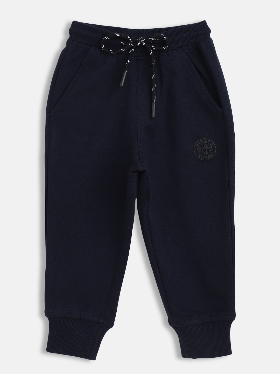 

Gini and Jony Boys Navy Blue Solid Cotton Joggers