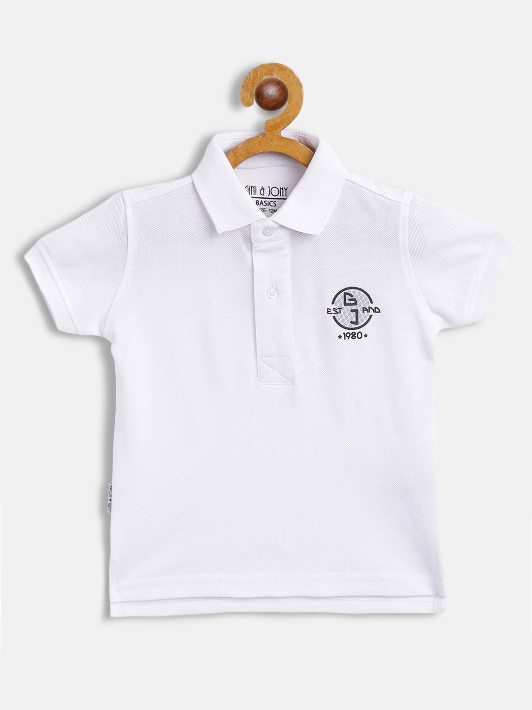 

Gini and Jony Boys White Solid Polo Collar Cotton T-shirt