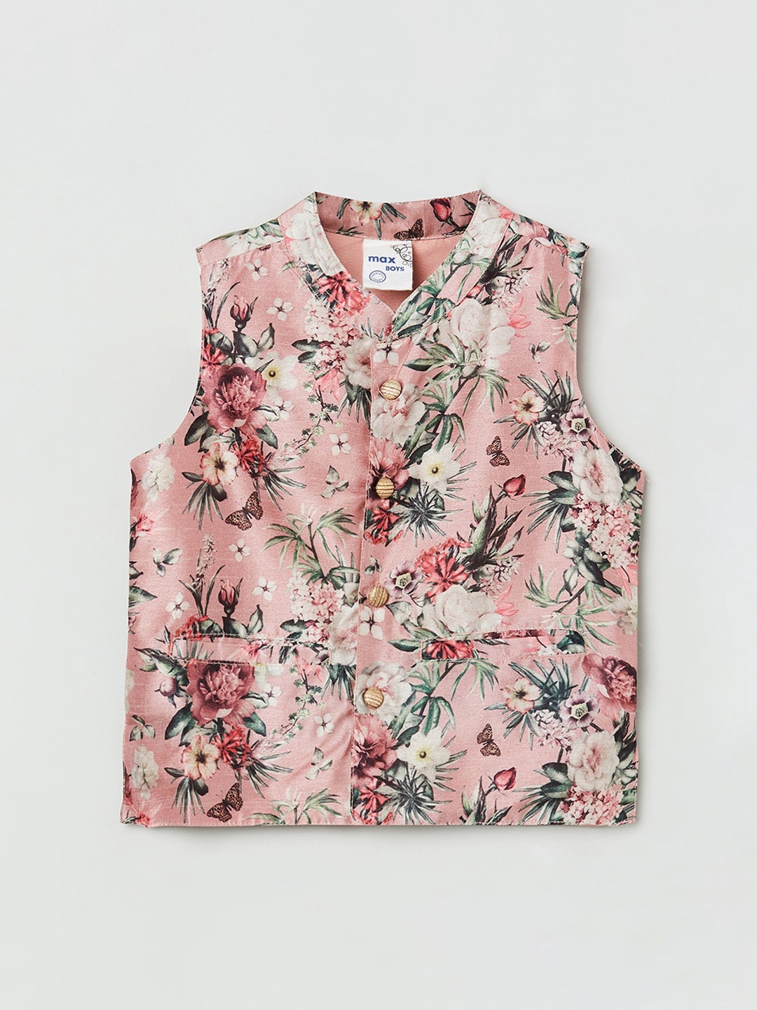 

max Boys Pink Floral Printed Nehru Jacket