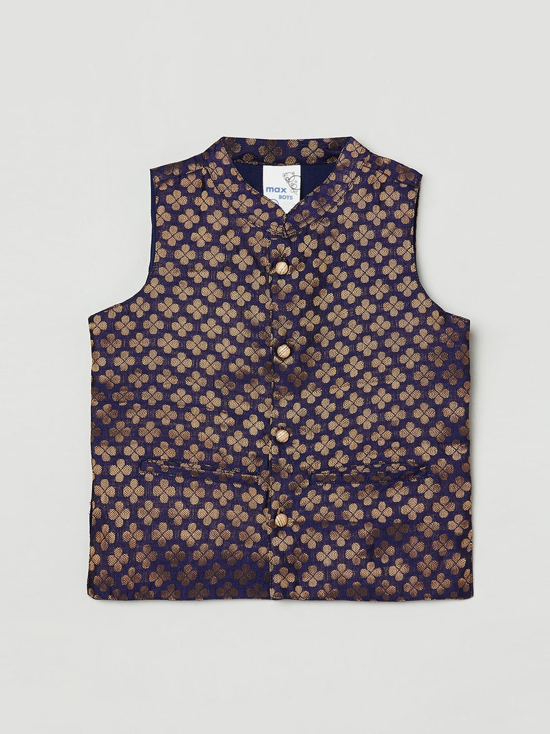 

max Boys Navy Blue Geometric Woven Nehru Jacket