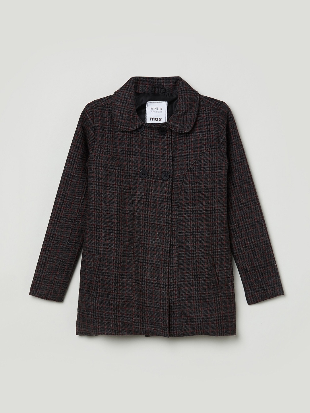 

max Girls Charcoal Grey Checked Acrylic Overcoat