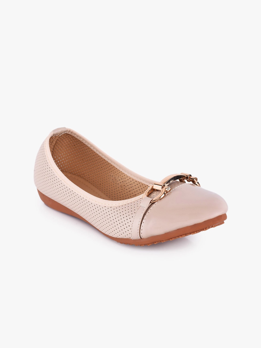 

BuckleUp Women Off White Textured Ballerinas with Buckles