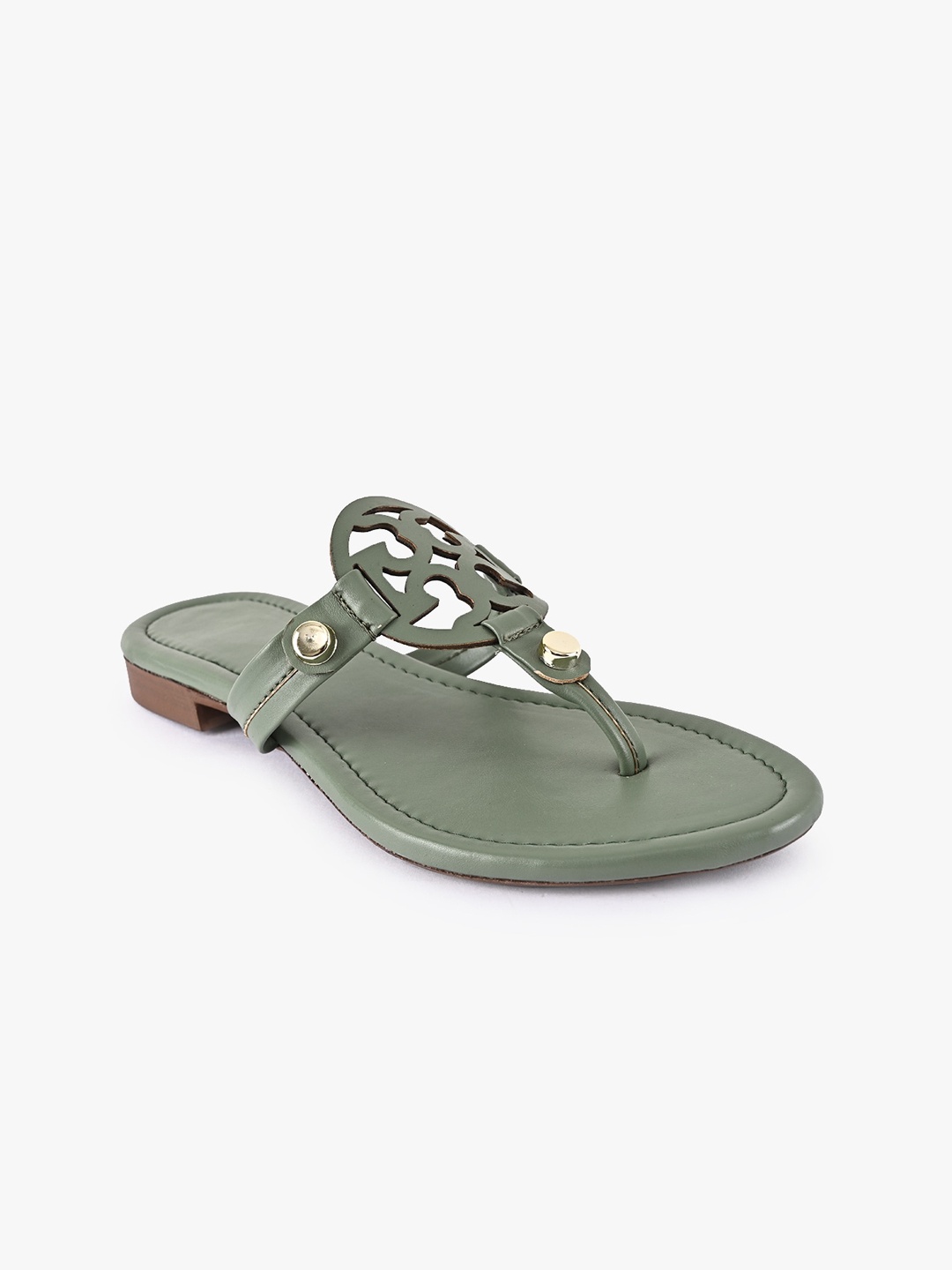 

BuckleUp Women Green Embellished T-Strap Flats