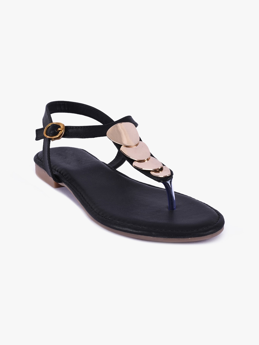 

BuckleUp Women Black Embellished T-Strap Flats