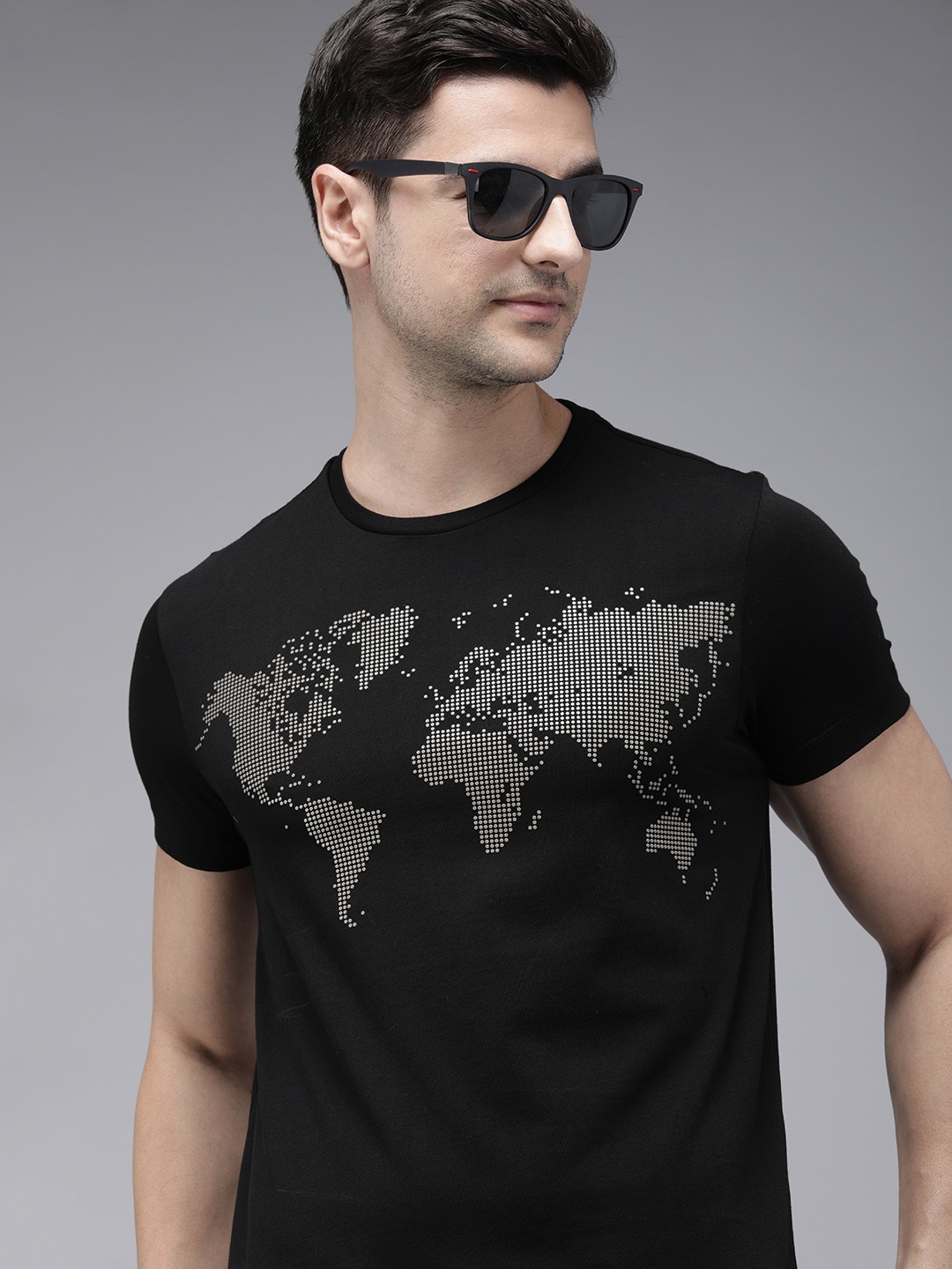 

Arrow Men Black Graphic Printed Round-Neck Pure Cotton Casual T-shirt