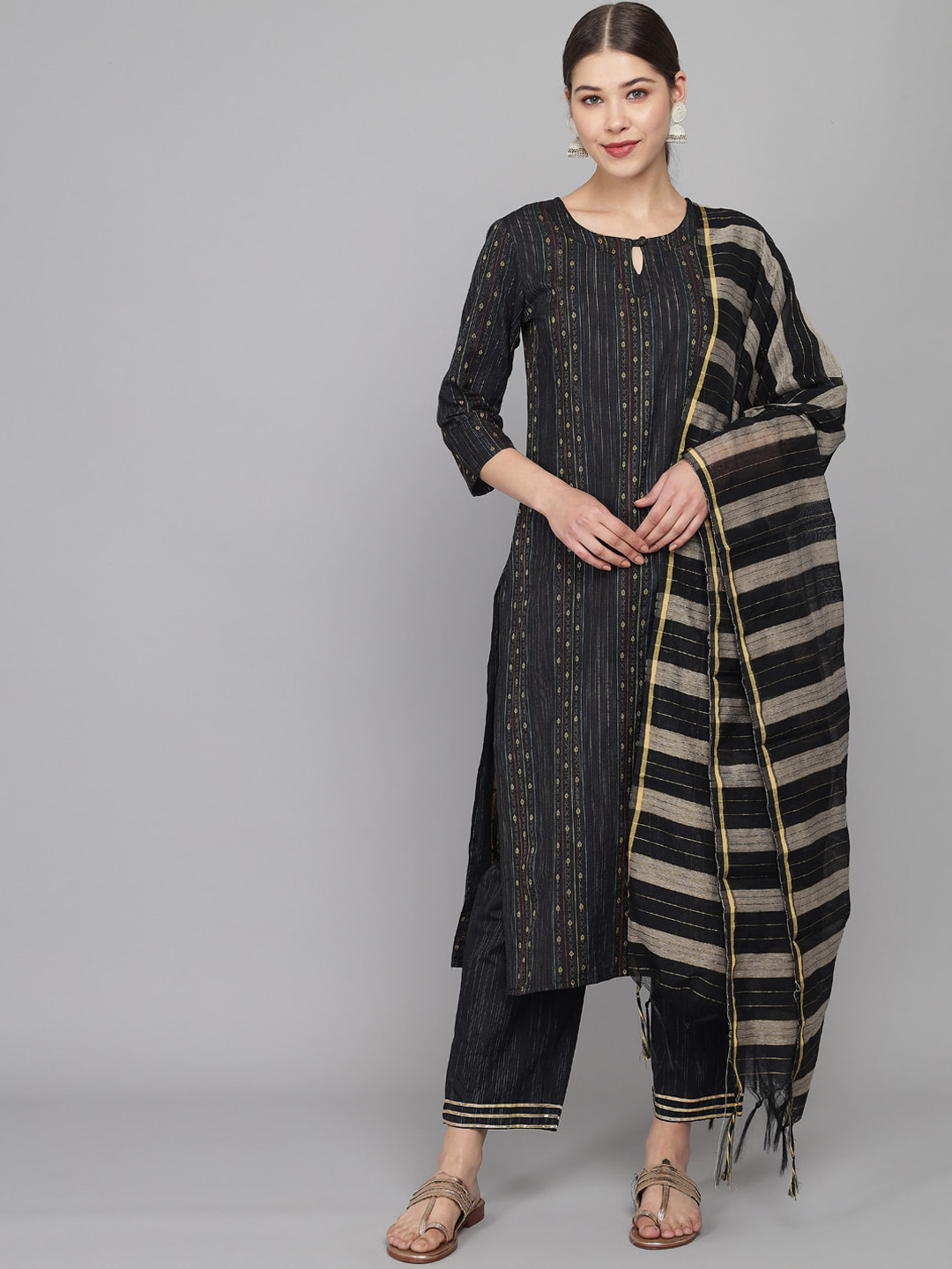 

Prakhya Women Black Ethnic Motifs Kurta with Trousers & With Dupatta