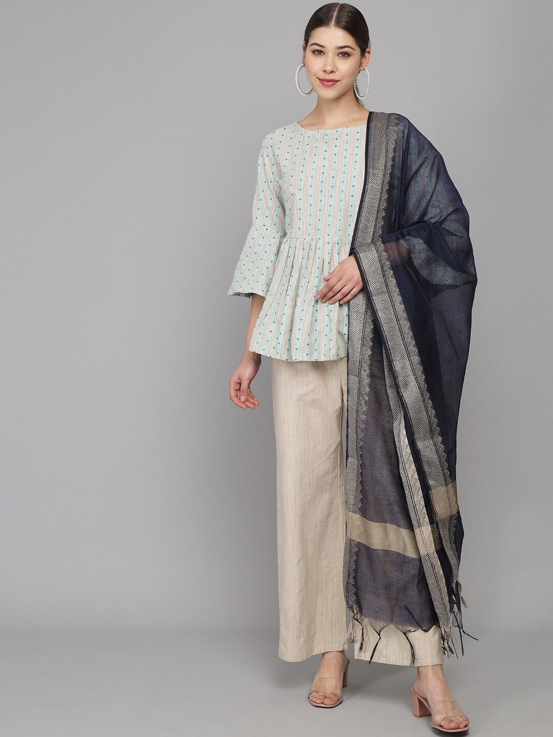 

Prakhya Women Blue & Beige Printed Kurta with Trousers & Dupatta