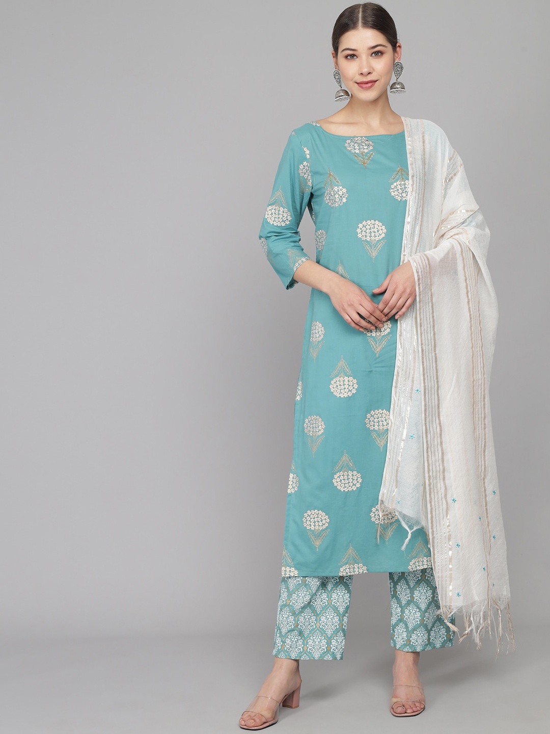 

Prakhya Women Blue Ethnic Motifs Printed Kurta with Palazzos & With Dupatta