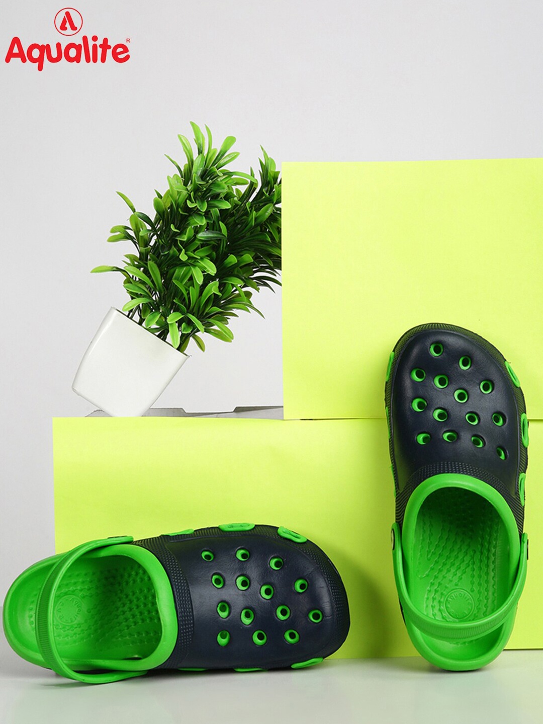 

Aqualite Men Navy Blue & Green PU Clogs