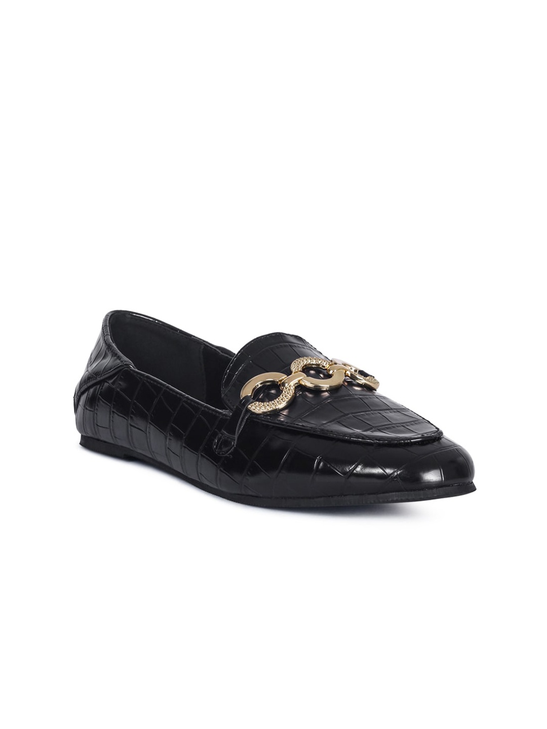 

London Rag Women Black Croc Textured Loafers