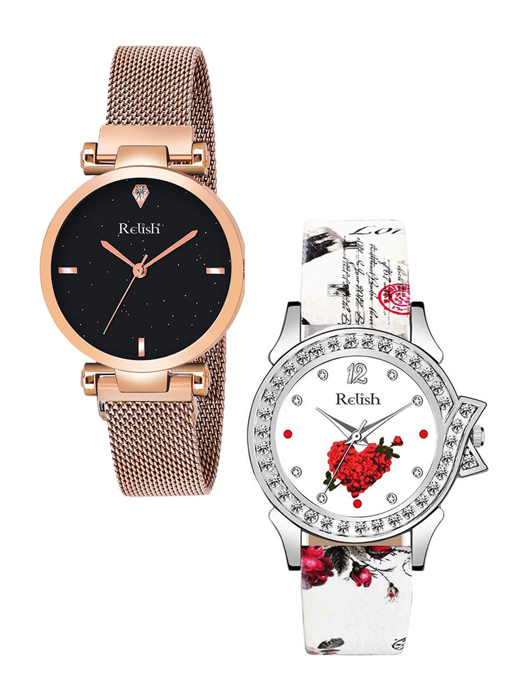 

Relish Women Set of 2 Bracelet Style & Regular Straps Analogue Watch RE-L1121C, Rose gold