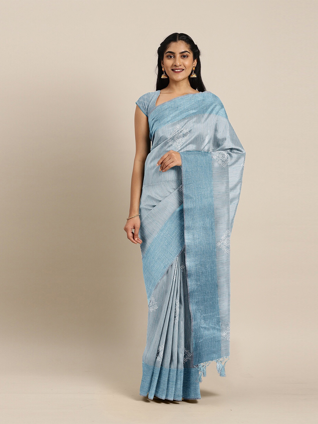 

The Chennai Silks Blue Floral Embroidered Tissue Saree