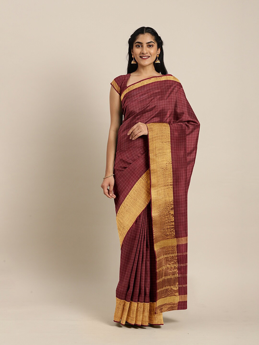 

The Chennai Silks Maroon & Gold-Toned Woven Design Pure Cotton Venkatgiri Saree