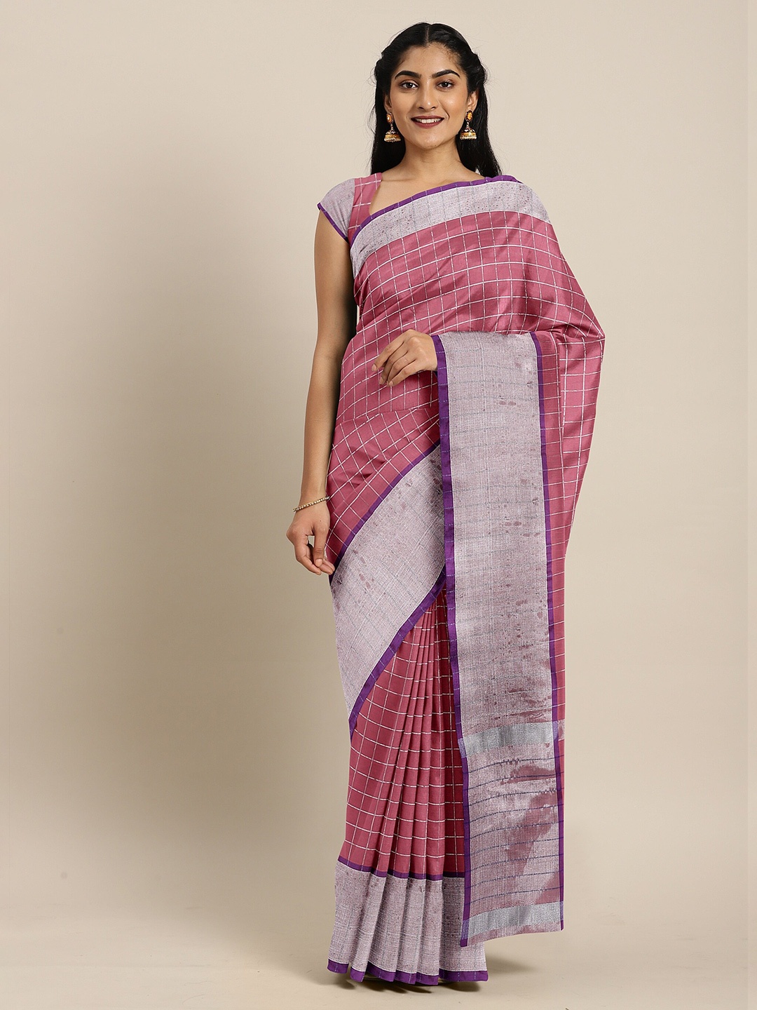 

The Chennai Silks Pink Checked Saree
