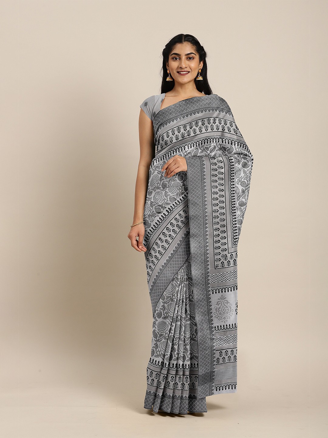 

The Chennai Silks Off White Ethnic Motifs Printed Saree