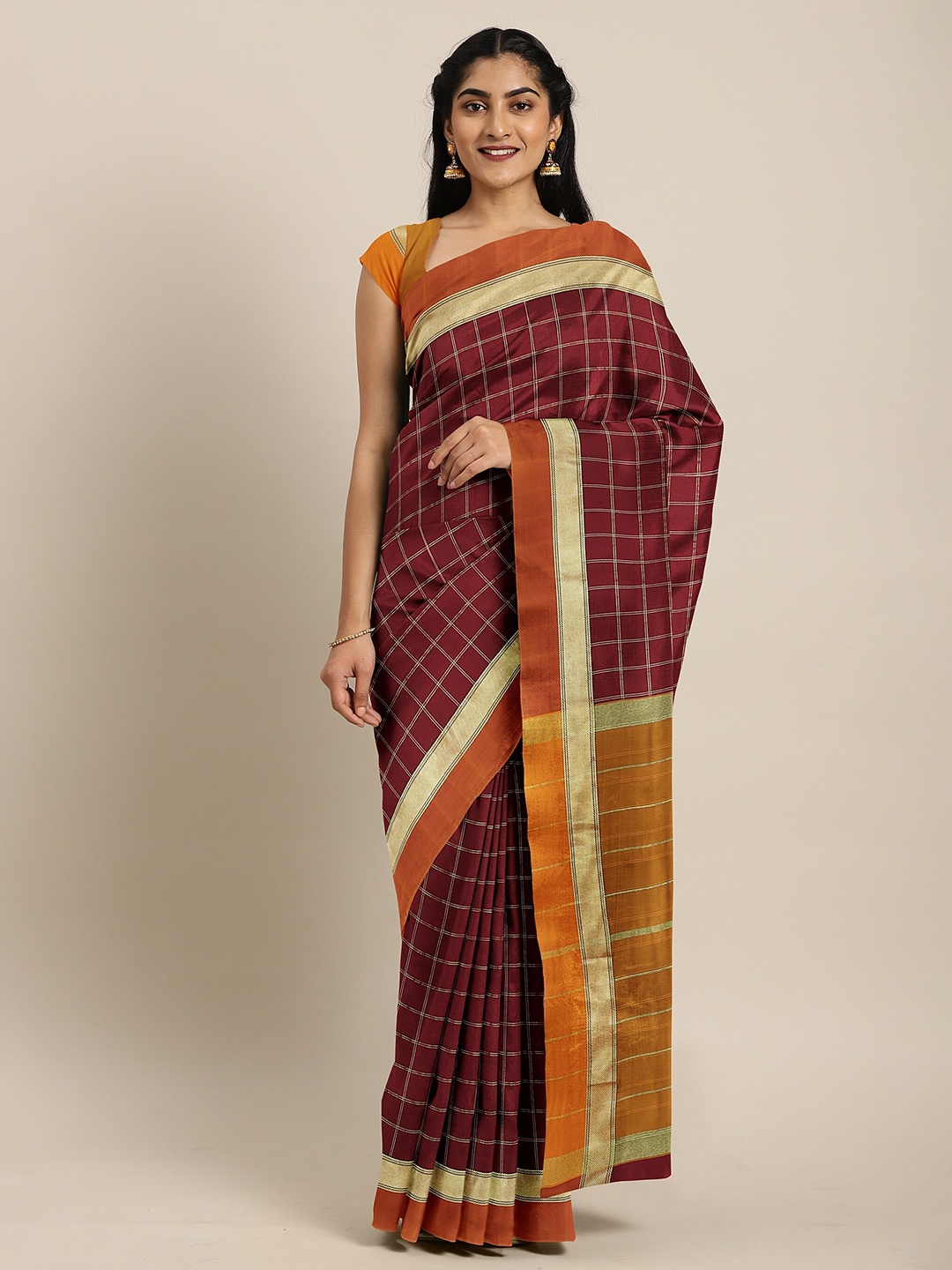 

The Chennai Silks Maroon Checked Saree