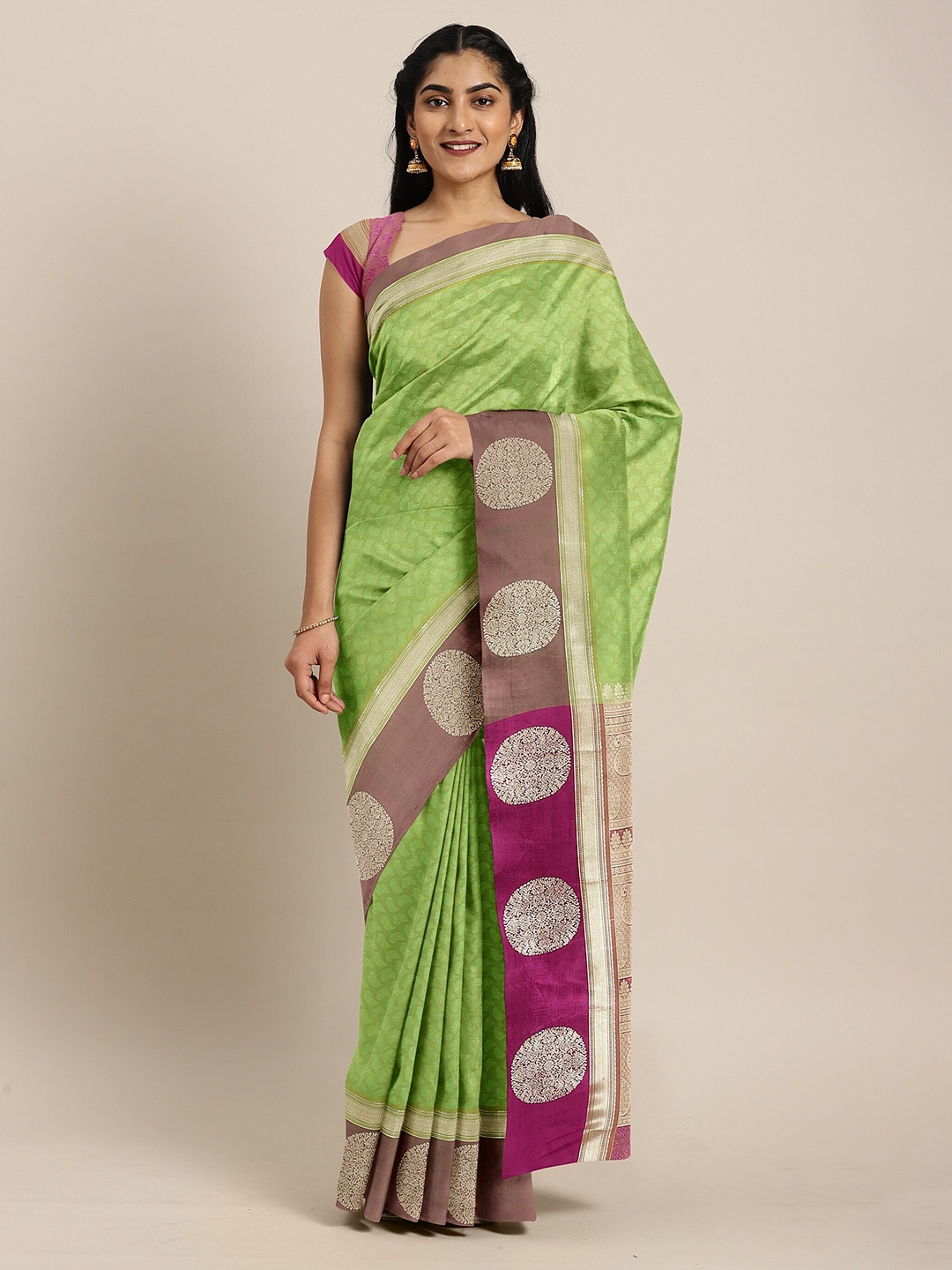 

The Chennai Silks Green & Purple Woven Design Saree