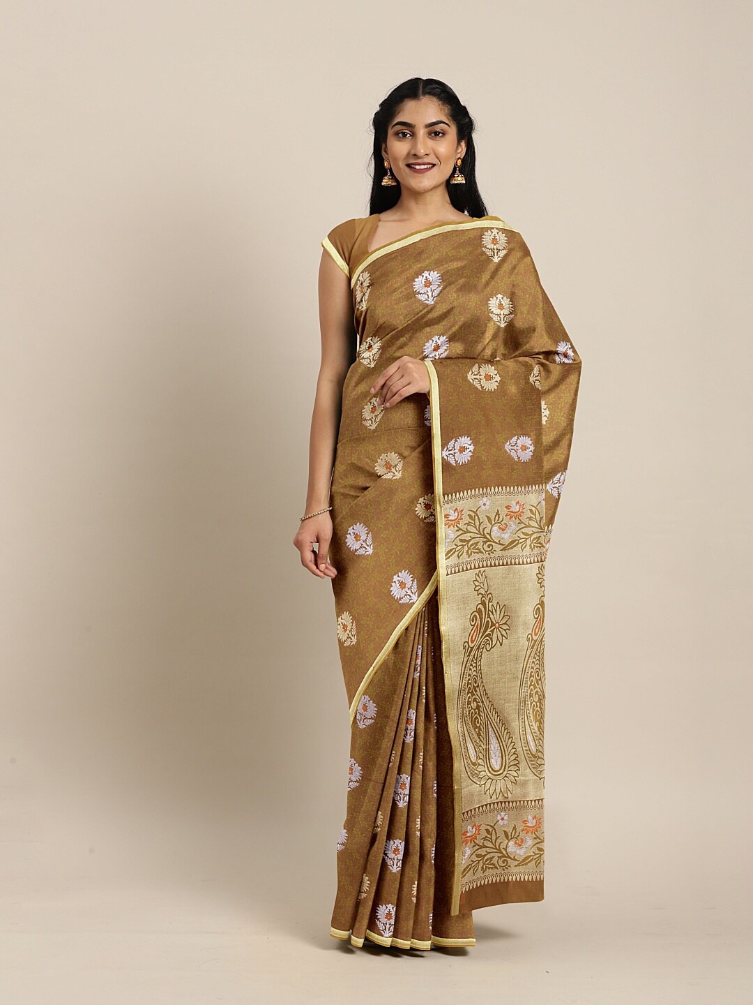 

The Chennai Silks Mustard & Gold-Toned Woven Design Zari Art Silk Saree