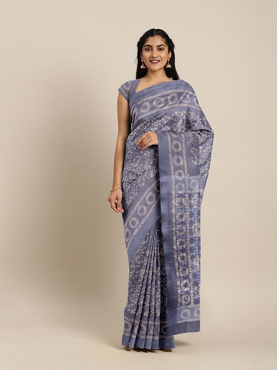 

The Chennai Silks Grey Batik Pure Cotton Chanderi Saree