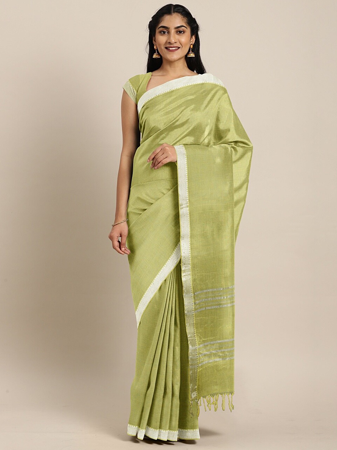 

The Chennai Silks Lime Green Striped Saree
