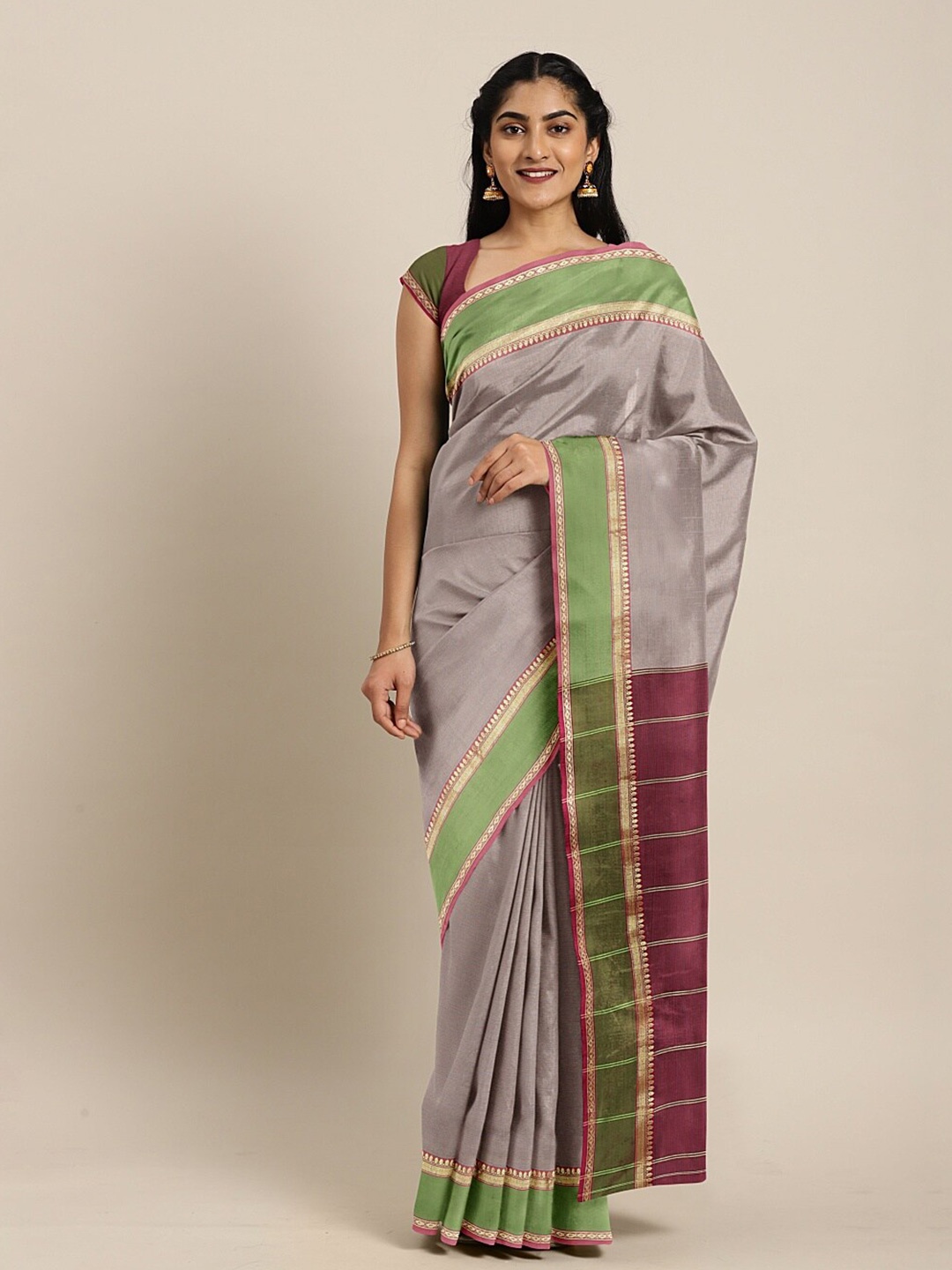 

The Chennai Silks Grey & Maroon Zari Art Silk Saree