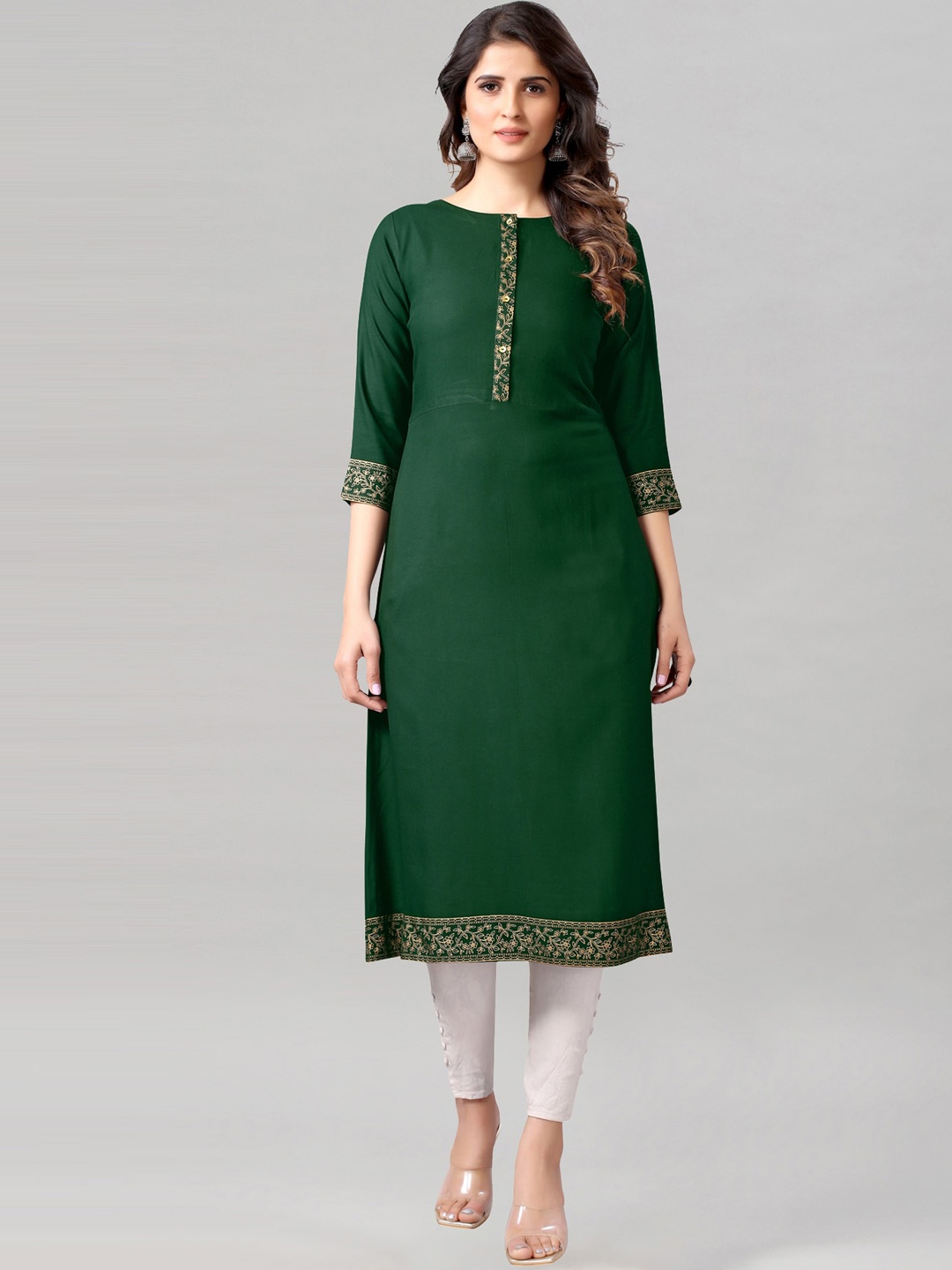

KALINI Women Green Thread Work Kurta