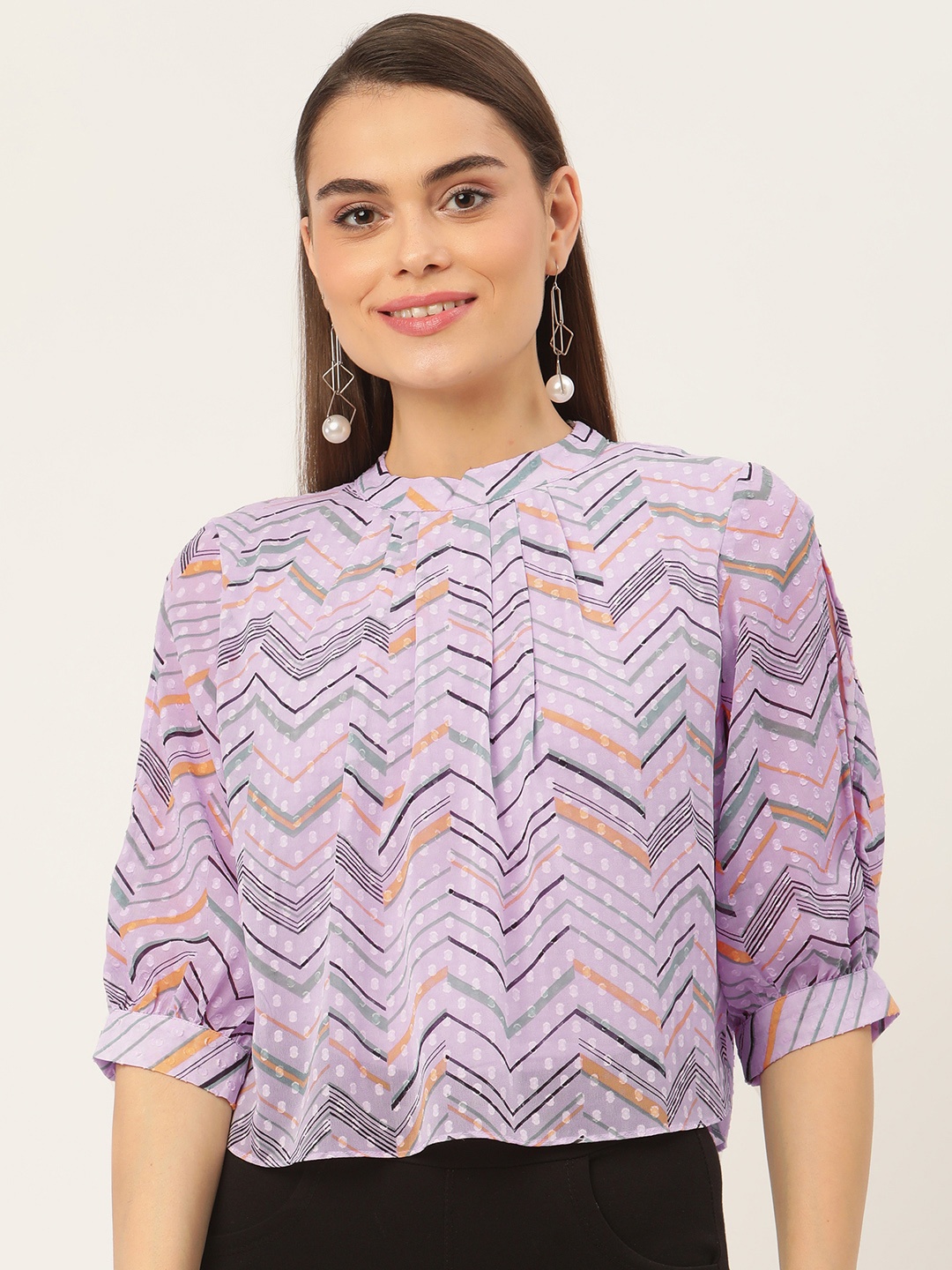 

Madame Lavender & Blue Dobby Weave Printed Top