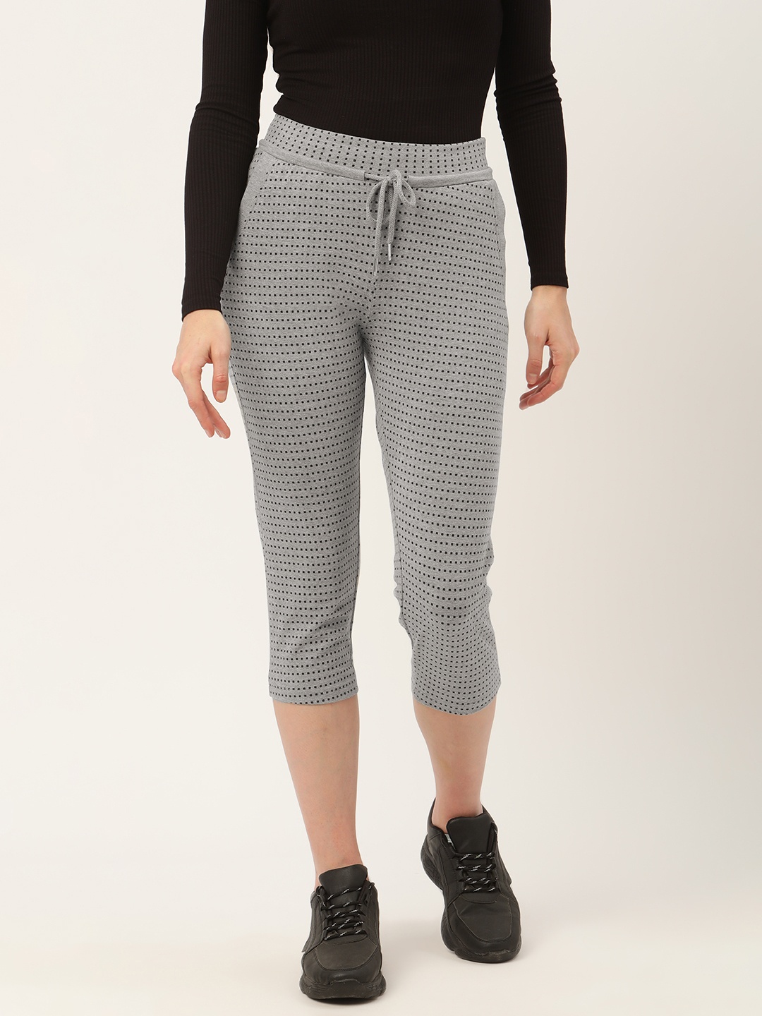 

Madame Women Grey Melange & Black Printed Capris