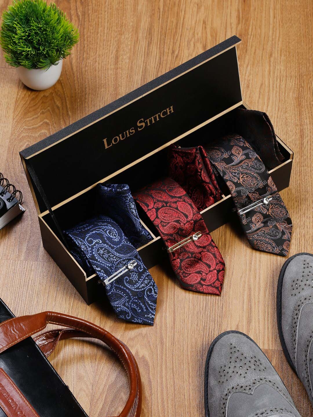 

LOUIS STITCH Pack of 3 Men Accessory Gift Set, Brown