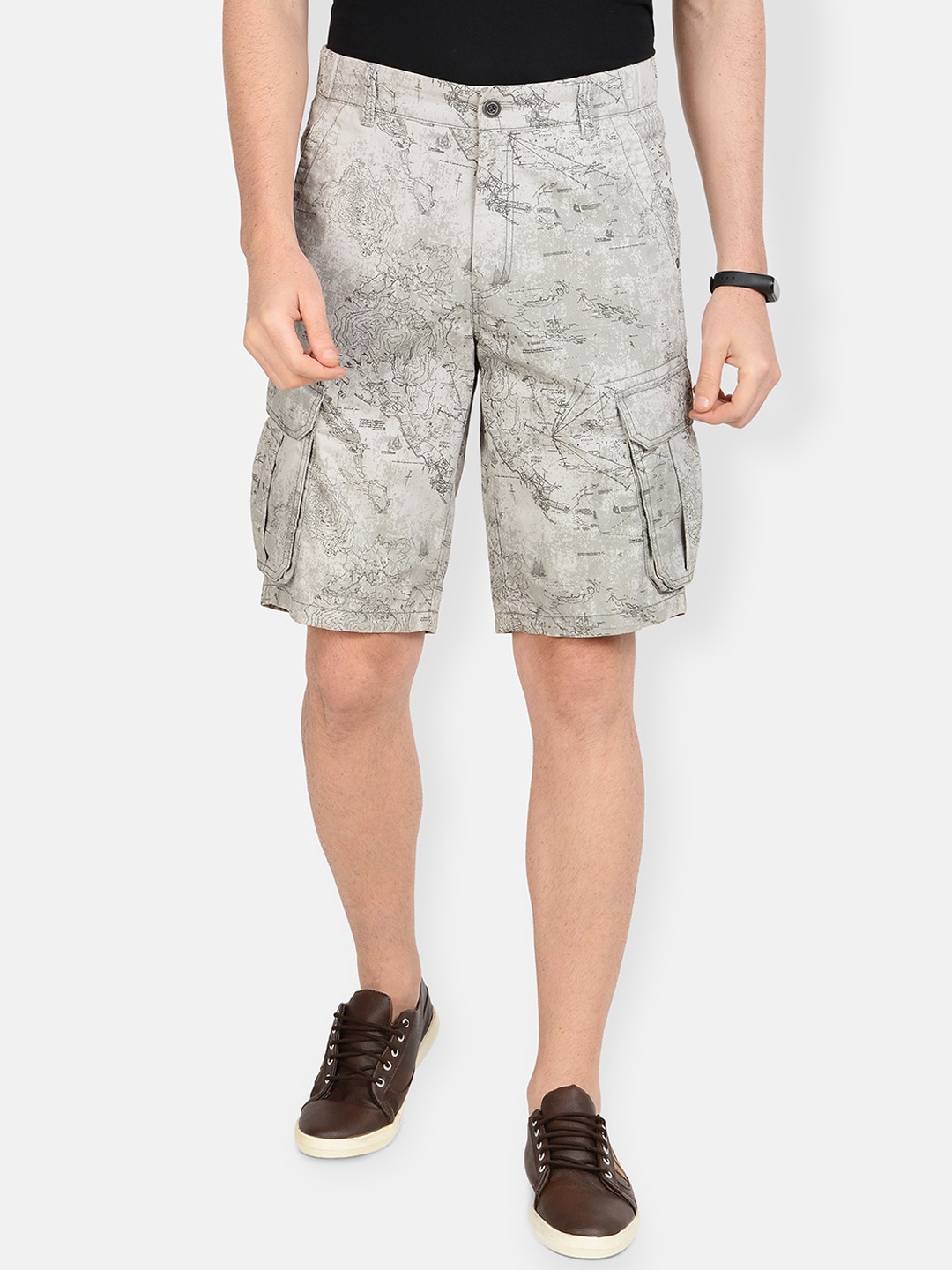 

t-base Men Grey Regular Fit Printed Cargo Shorts