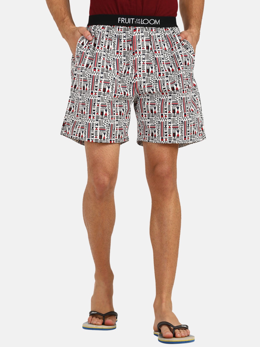 

Fruit of the loom Men Off-White & Red Printed Pure Cotton Boxers MBS03-A2P3