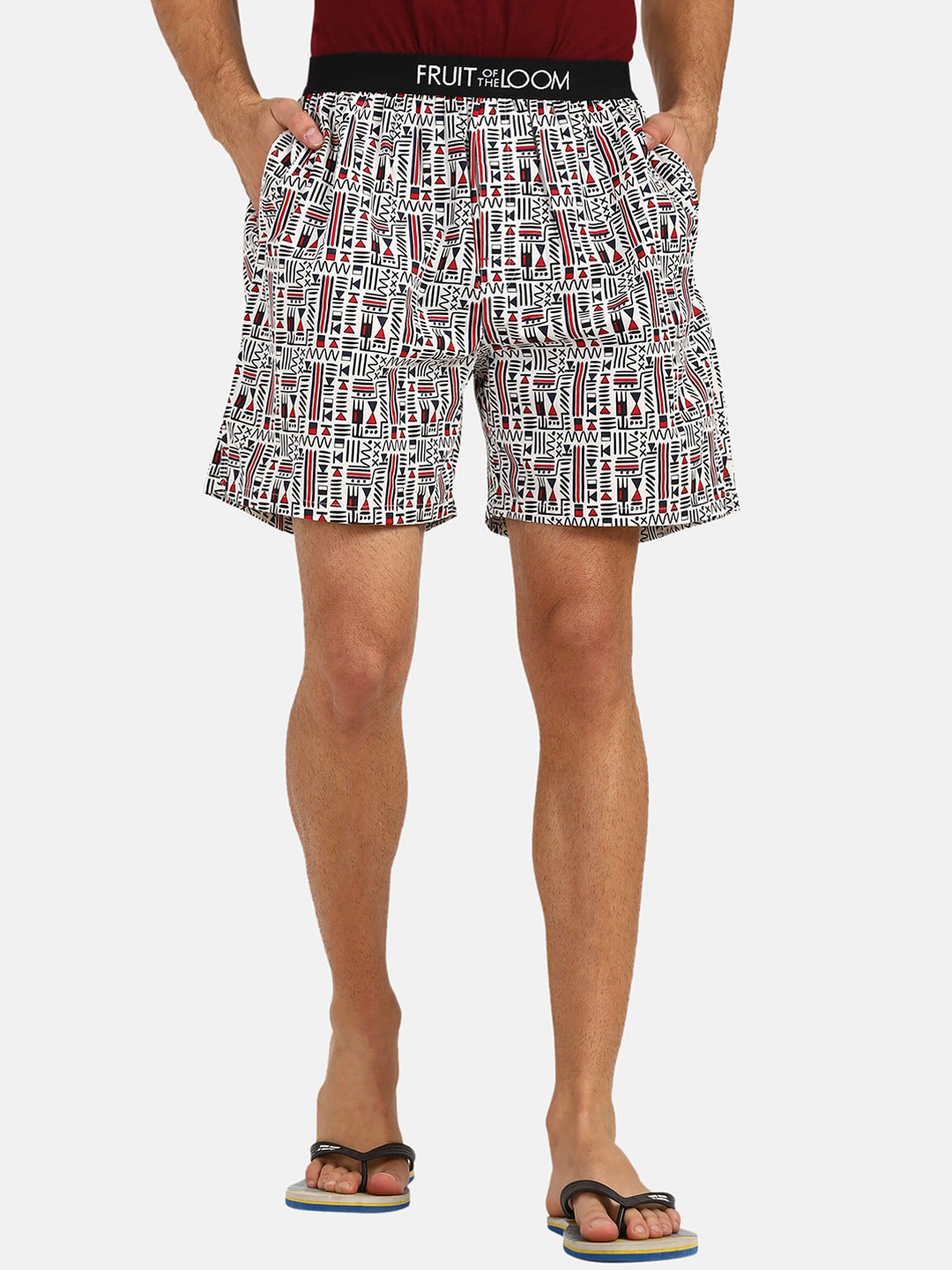 

Fruit of the loom Men Off White & Black Printed Pure Cotton Boxers
