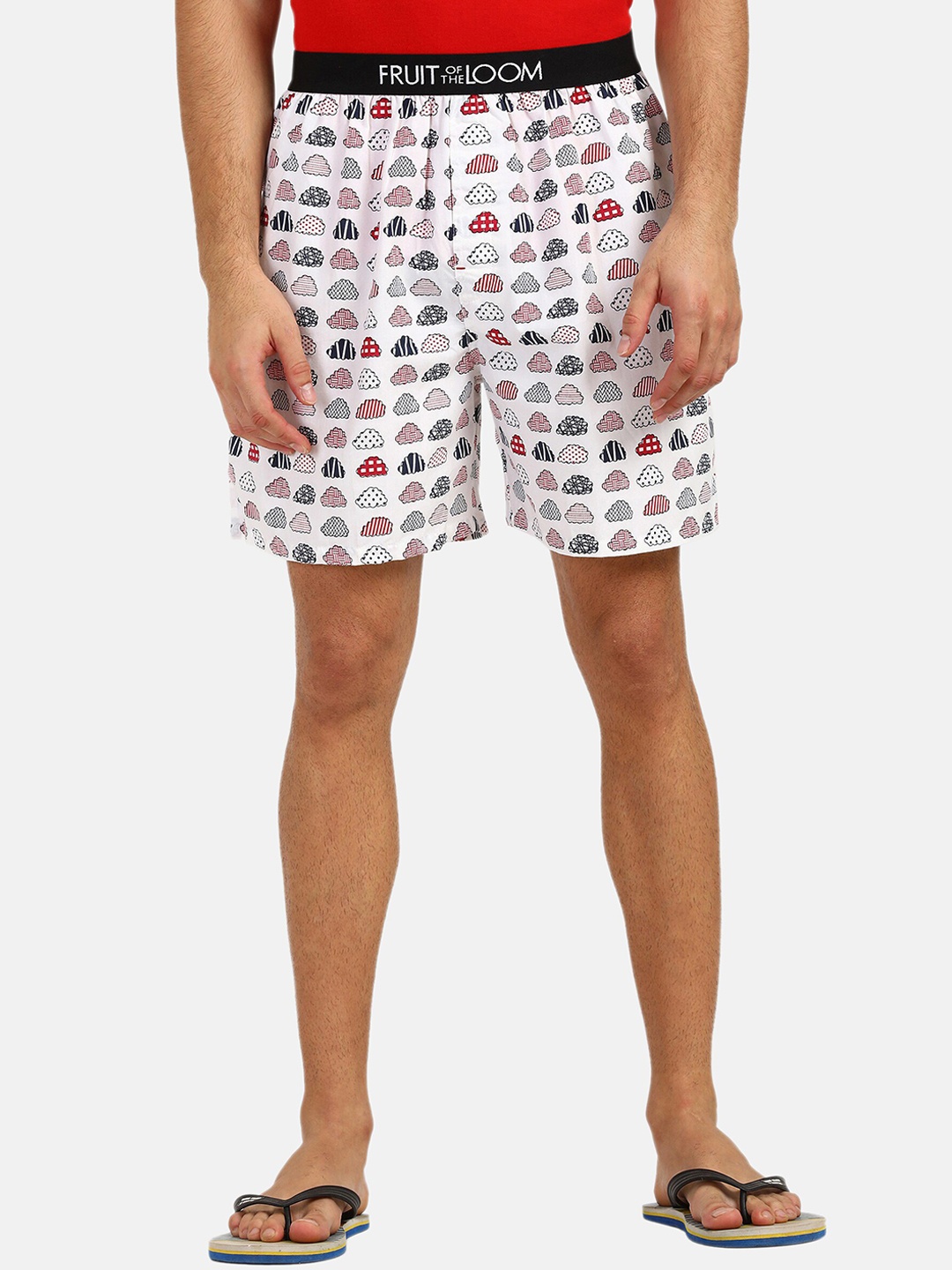 

Fruit of the loom Men White & Red Printed Relaxed-Fit Pure Cotton Boxers MBS03-A2P5
