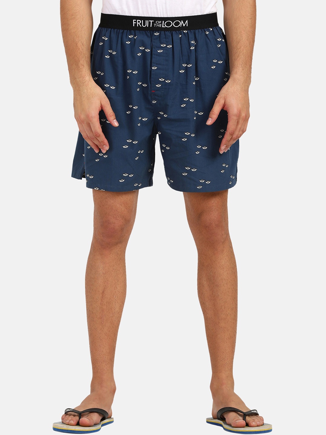 

Fruit of the loom Men Navy Blue & White Printed Pure Cotton Boxers