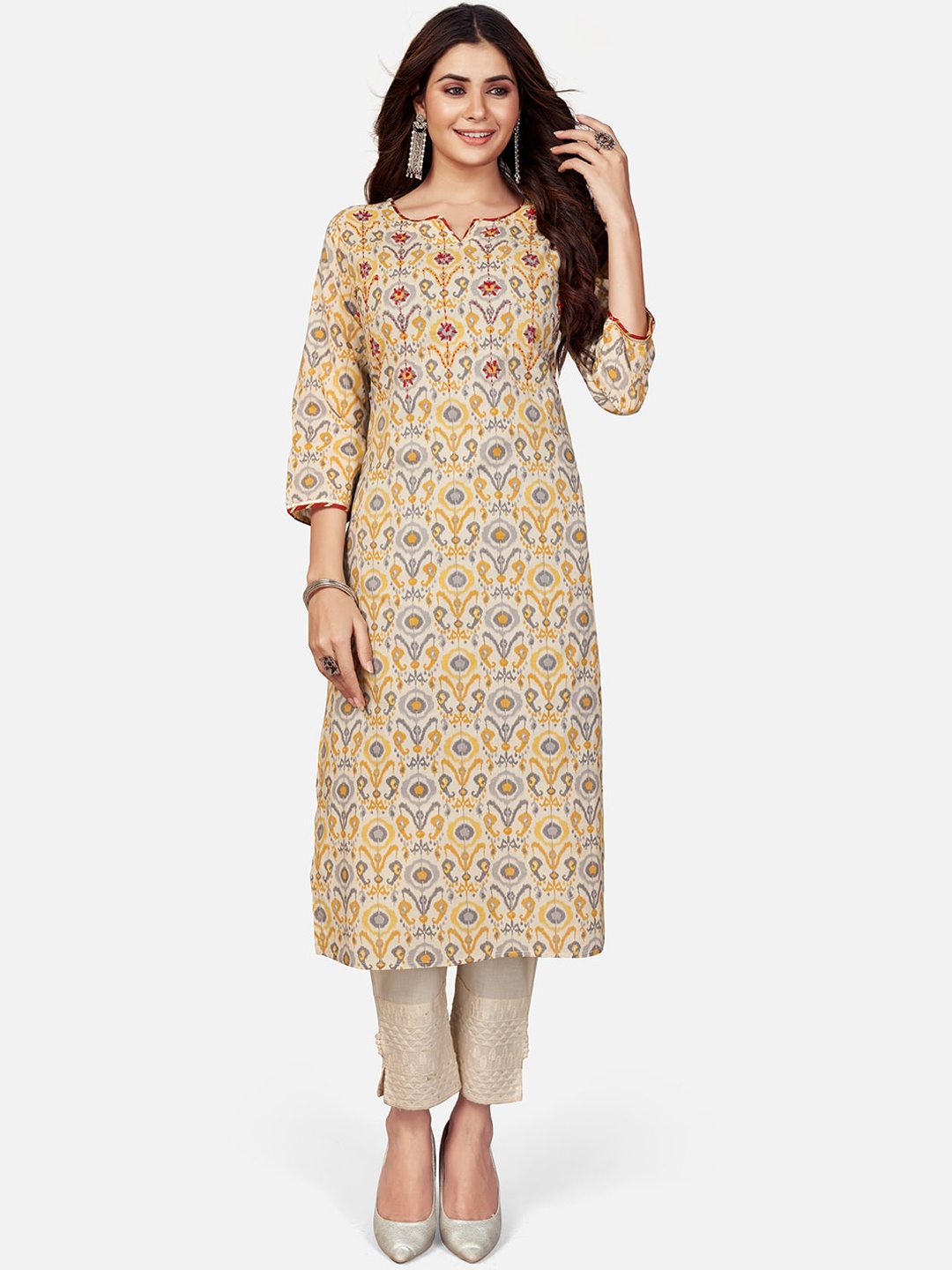 

Vbuyz Women Cream-Coloured Ethnic Motifs Printed Kurta