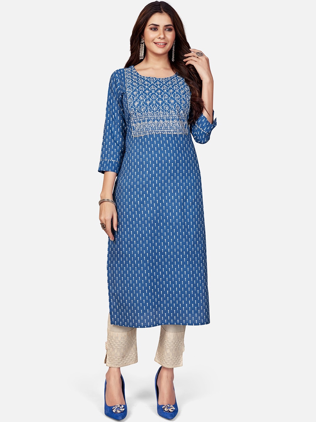 

Vbuyz Women Blue Ethnic Motifs Printed Kurta