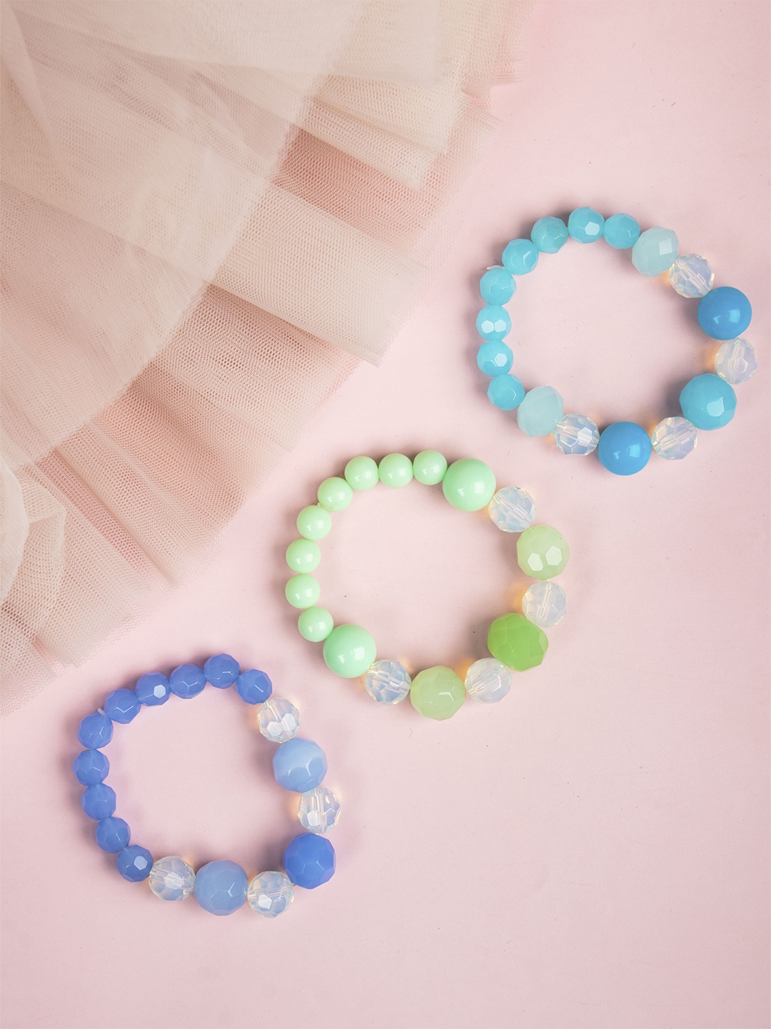 

Arendelle Girls 3 Blue & Fluorescent Green Handcrafted Bracelet