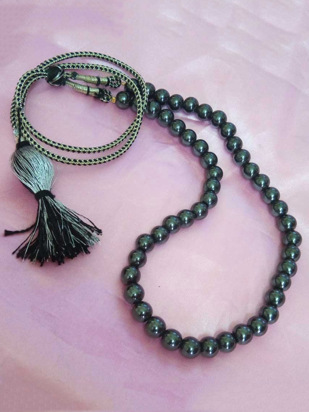 

RICH AND FAMOUS Grey Brass Gold-Plated Magnetic Beads Necklace