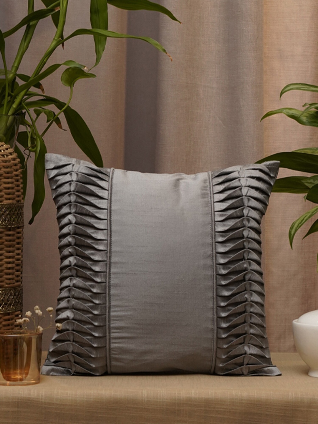 

ZEBA Grey Embroidered Square Cushion Covers