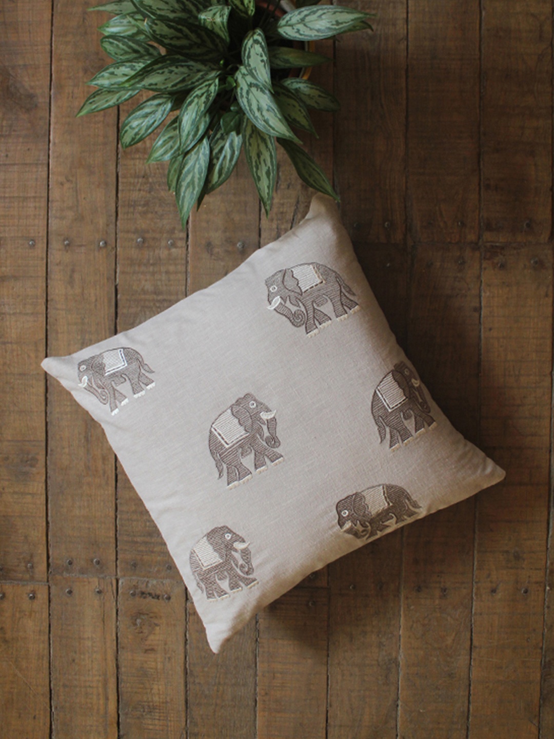 

ZEBA Grey Embroidered Square Cushion Cover