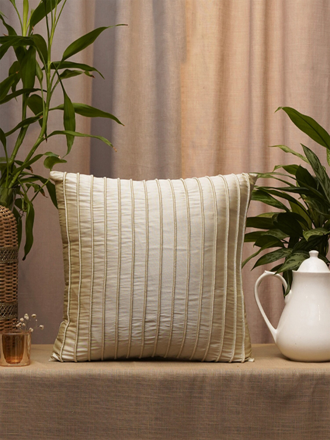 

ZEBA Off White Striped Square Cushion Covers