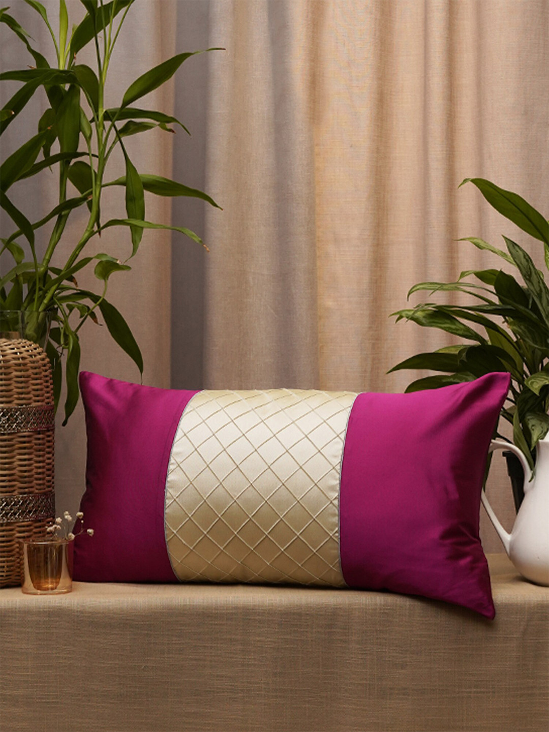 

ZEBA Magenta & Cream Self Design Rectangle Cushion Cover