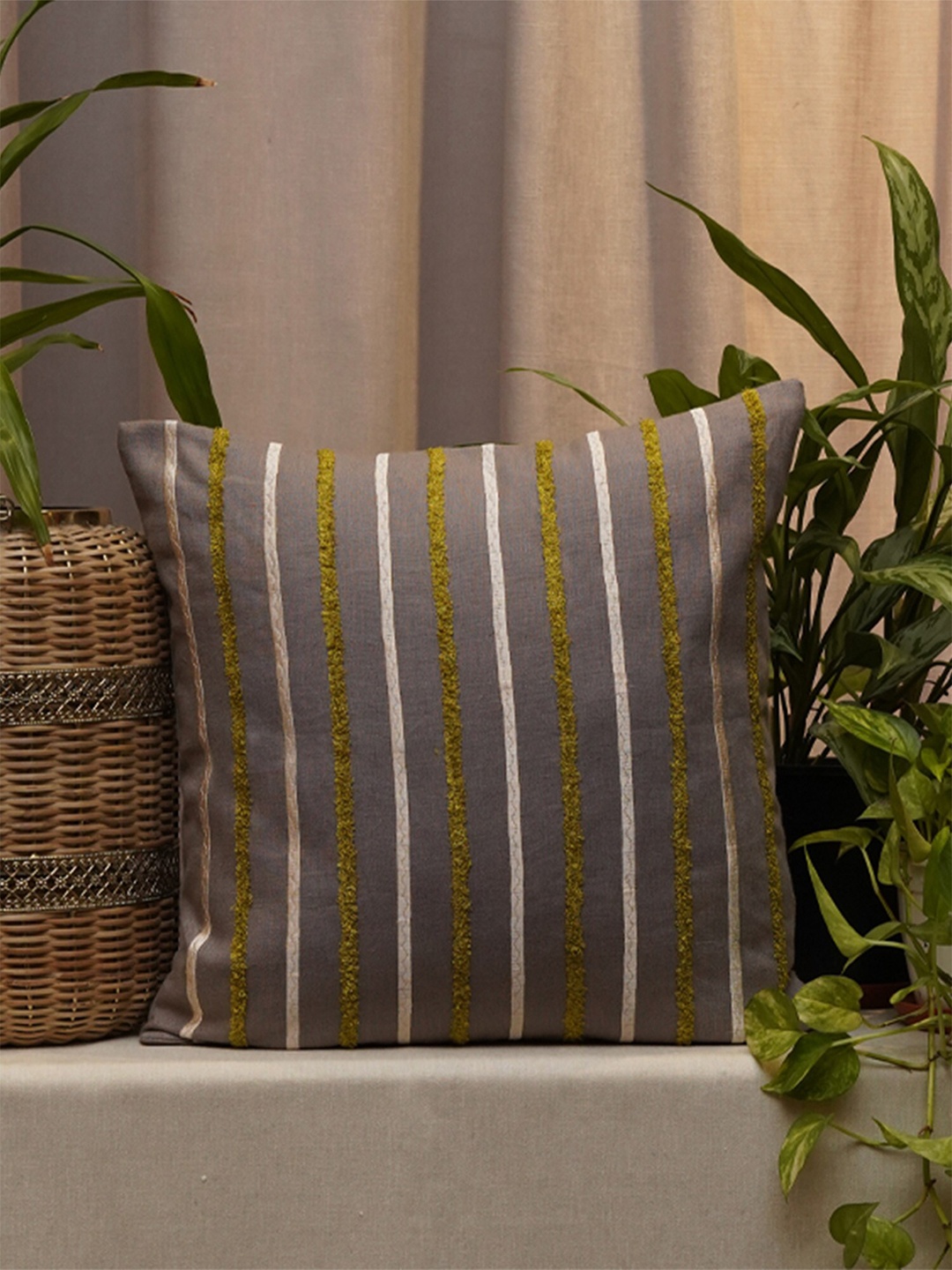 

ZEBA Brown Striped Square Cushion Cover