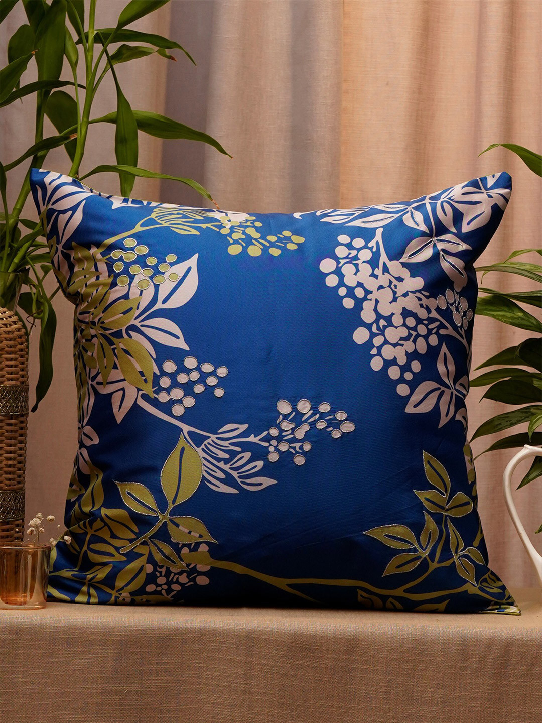 

ZEBA Blue & Green Floral Square Cushion Covers