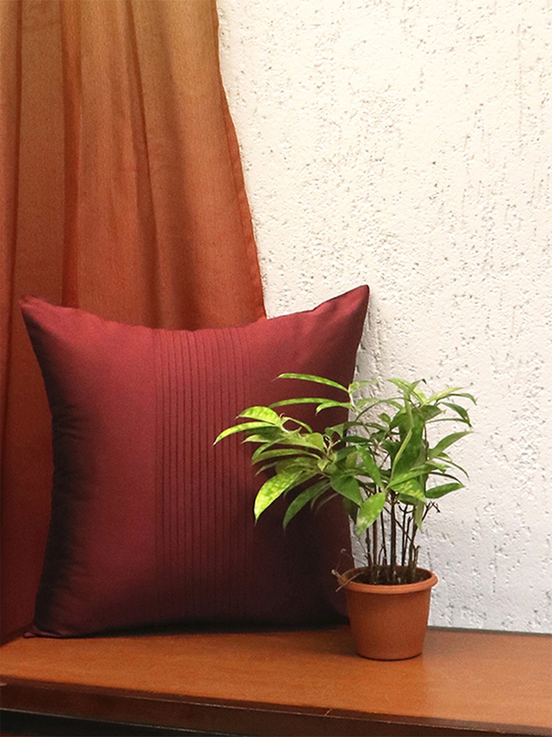

ZEBA Maroon Embroidered Center Pleated Square Cushion Cover