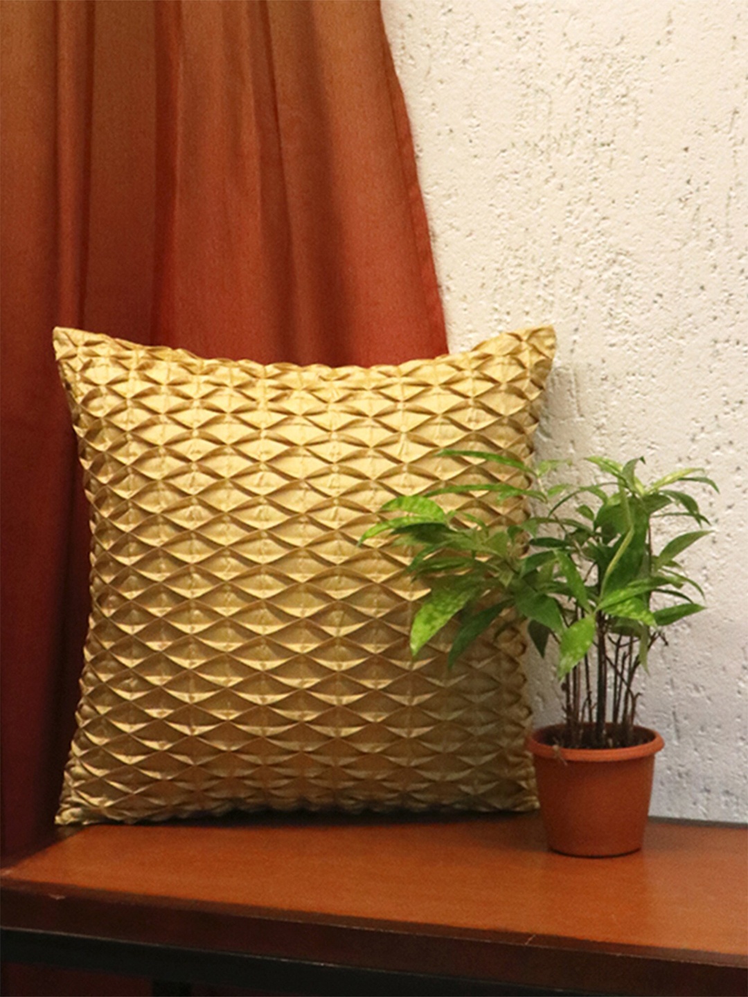 

ZEBA Yellow Shell Pleated Square Cushion Cover
