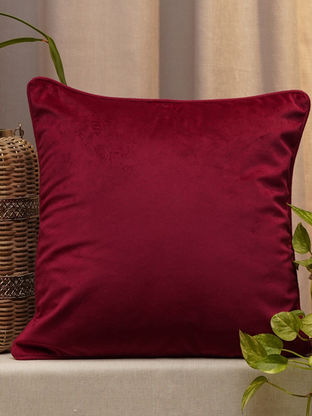 

ZEBA Burgundy Velvet Square Cushion Covers