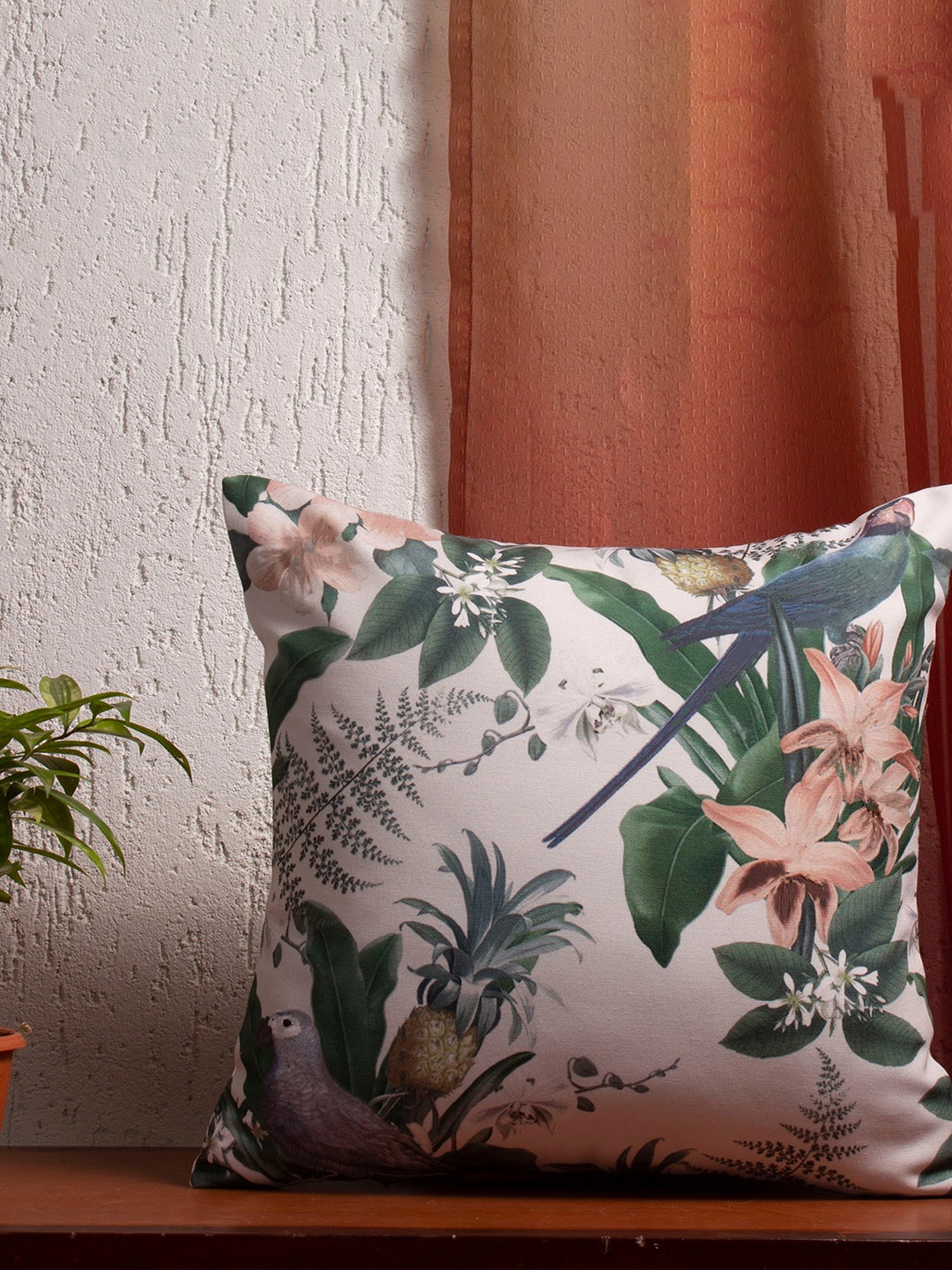 

ZEBA White & Green Floral Printed Square Cushion Cover