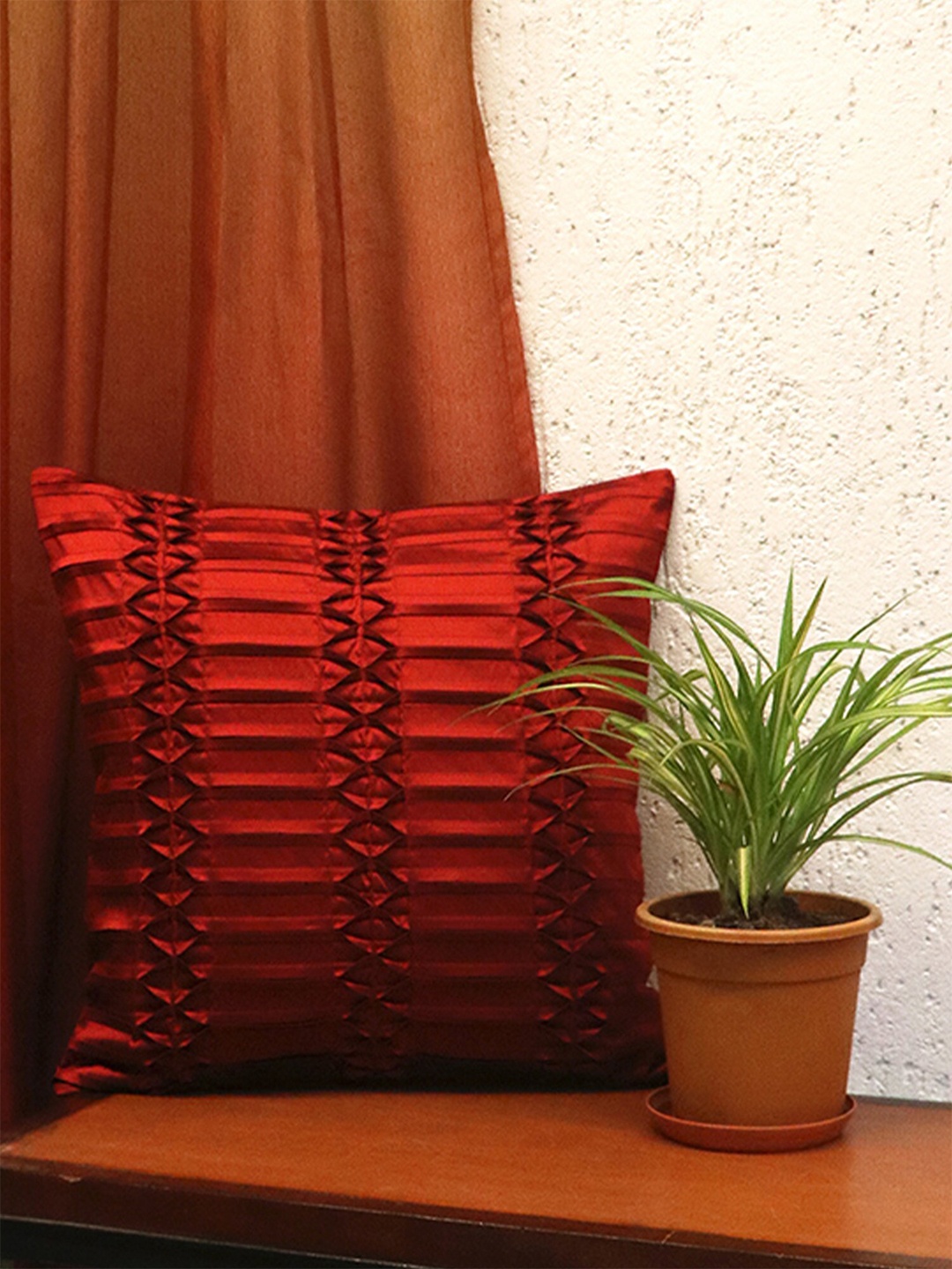 

ZEBA Red Embroidered Square Cushion Cover