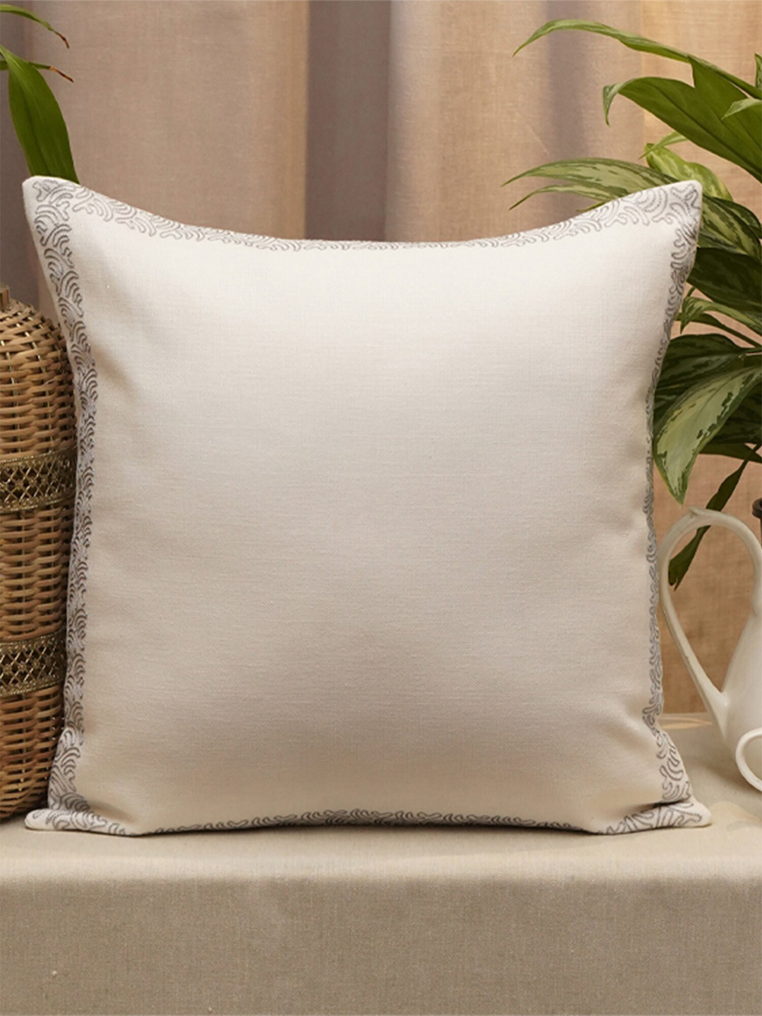 

ZEBA White & Grey Embroidered Square Cushion Cover